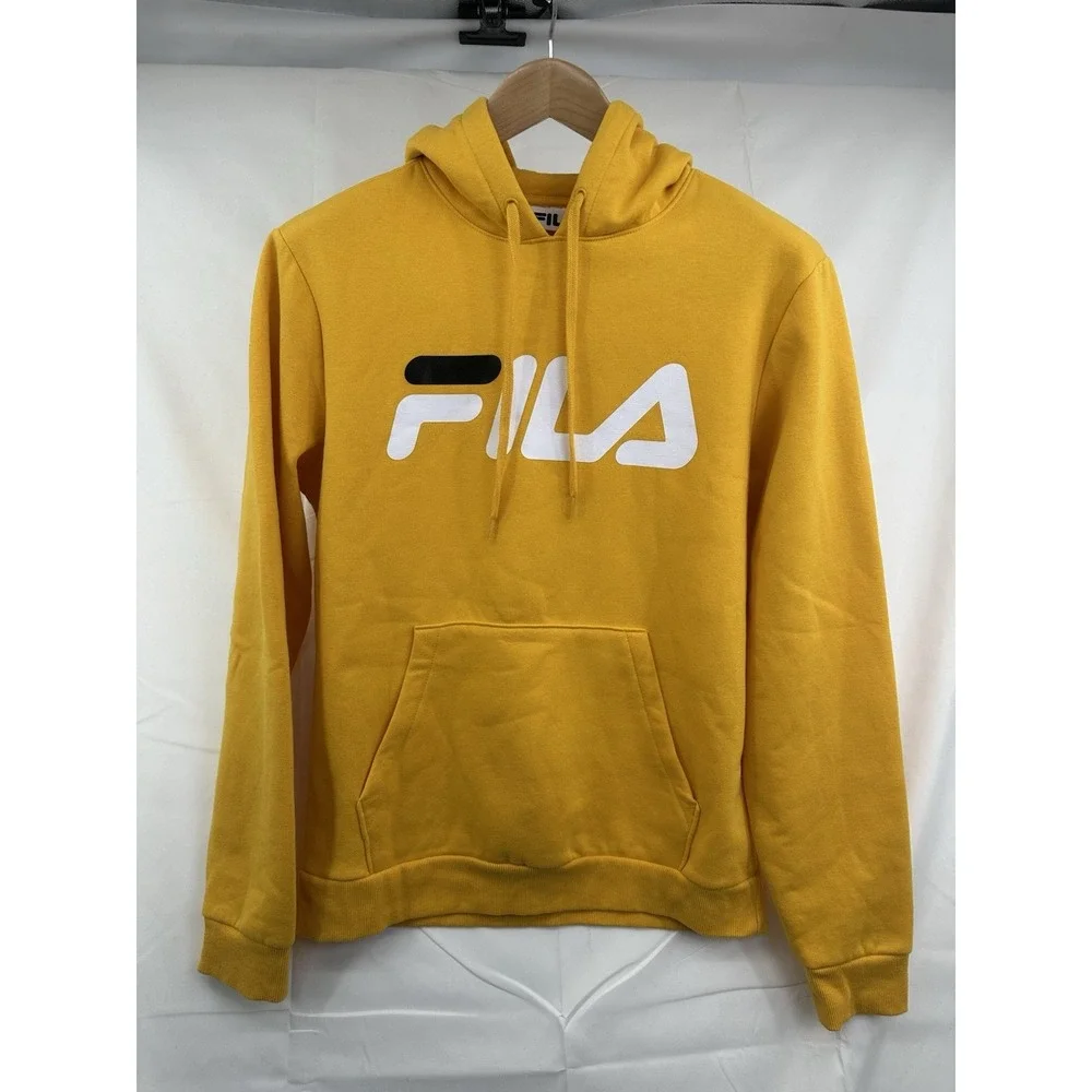 FILA Yellow Sweatshirt‎ Hoodie Kangaroo Pocket Logo Pullover Athletic Medium